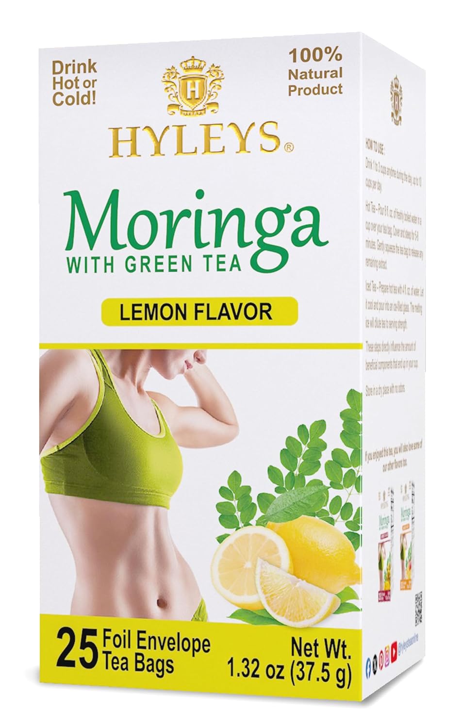 Hyleys Moringa Oleifera and Green Tea Lemon Flavor - 25 Tea Bags (12 Pack - 300 Tea Bags total) - Superfood Miracle Tree Tea with Dried Moringa Oleifera Leaves
