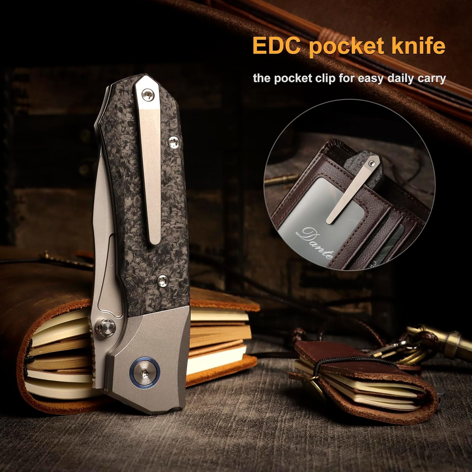 REMETTE Rhino Series EDC Pocket Knife, Pearlescent M390 Blade, Carbon Fiber Handle with Titanium Cilp, Sharp Fishing Camping Folding Knives for Men and Women (carbon fiber)