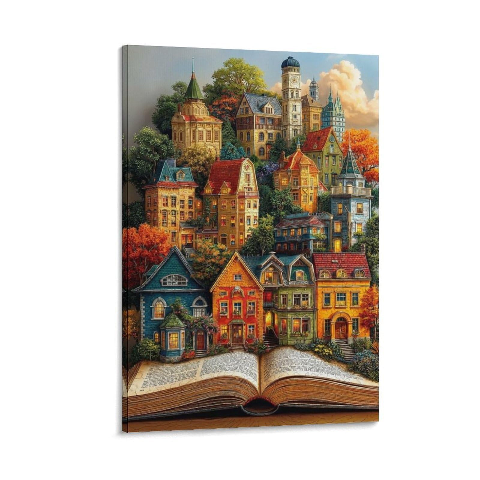 DHBANEIOK Fantasy Book Village Poster Artwork Giclee Canvas Prints Modern Canvas Wall Art Picture Wall Hanging for Bathroom Wall Decor 12x18inch(30x45cm)