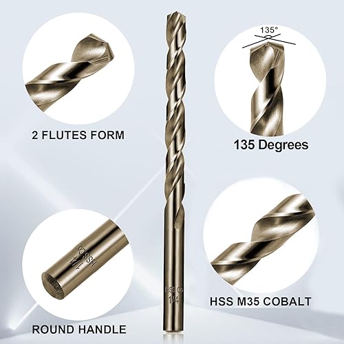 Miniatura 5 de Juego de brocas de cobalto para metal endurecido y acero inoxidable, 122 brocas de metal de alta velocidad M35 de 116"-12", con estuche de