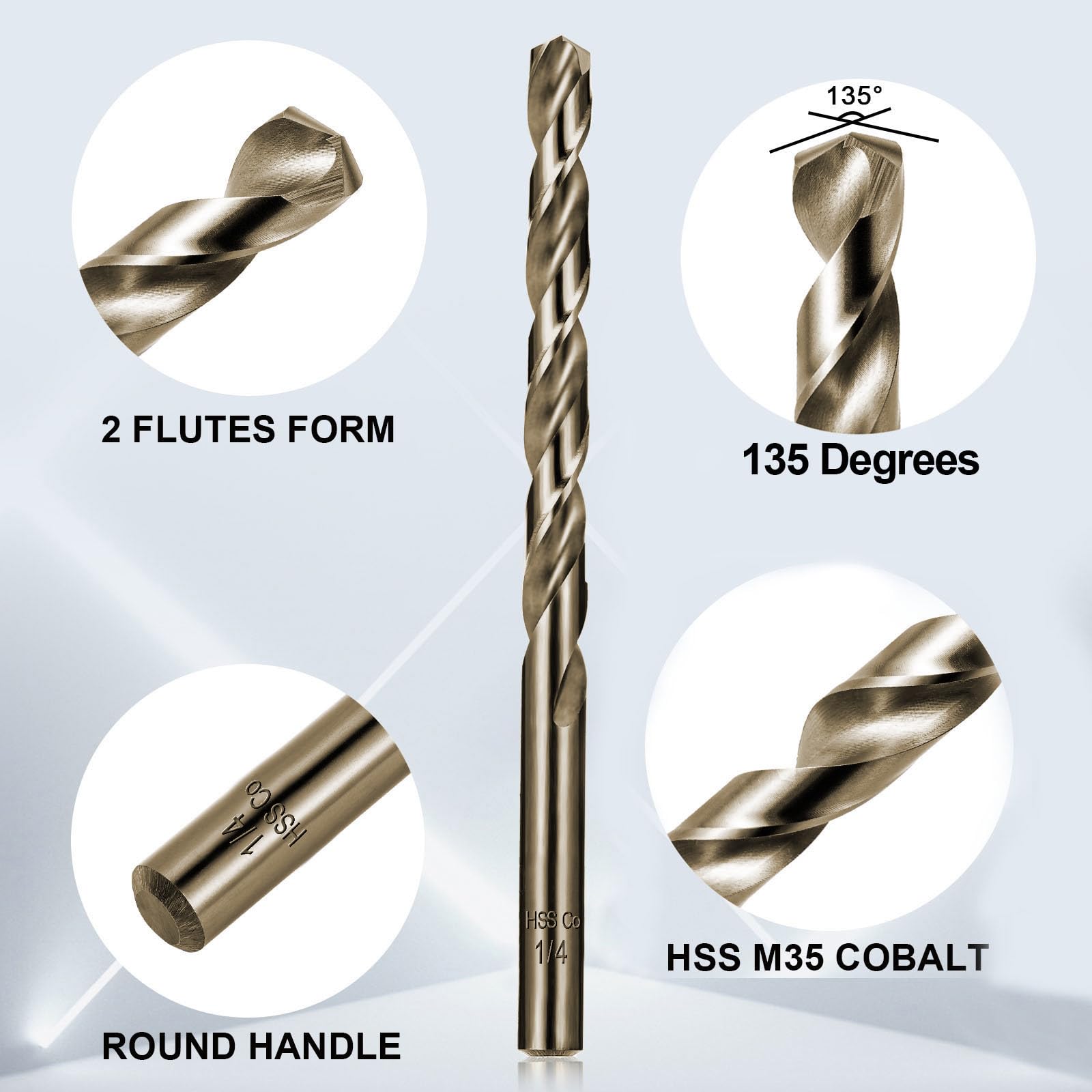 Juego de brocas de cobalto para metal endurecido y acero inoxidable, 122 brocas M35 de acero de alta velocidad de 1/16 a 1/2 pulgadas, con caja de almacenamiento de índice de plástico