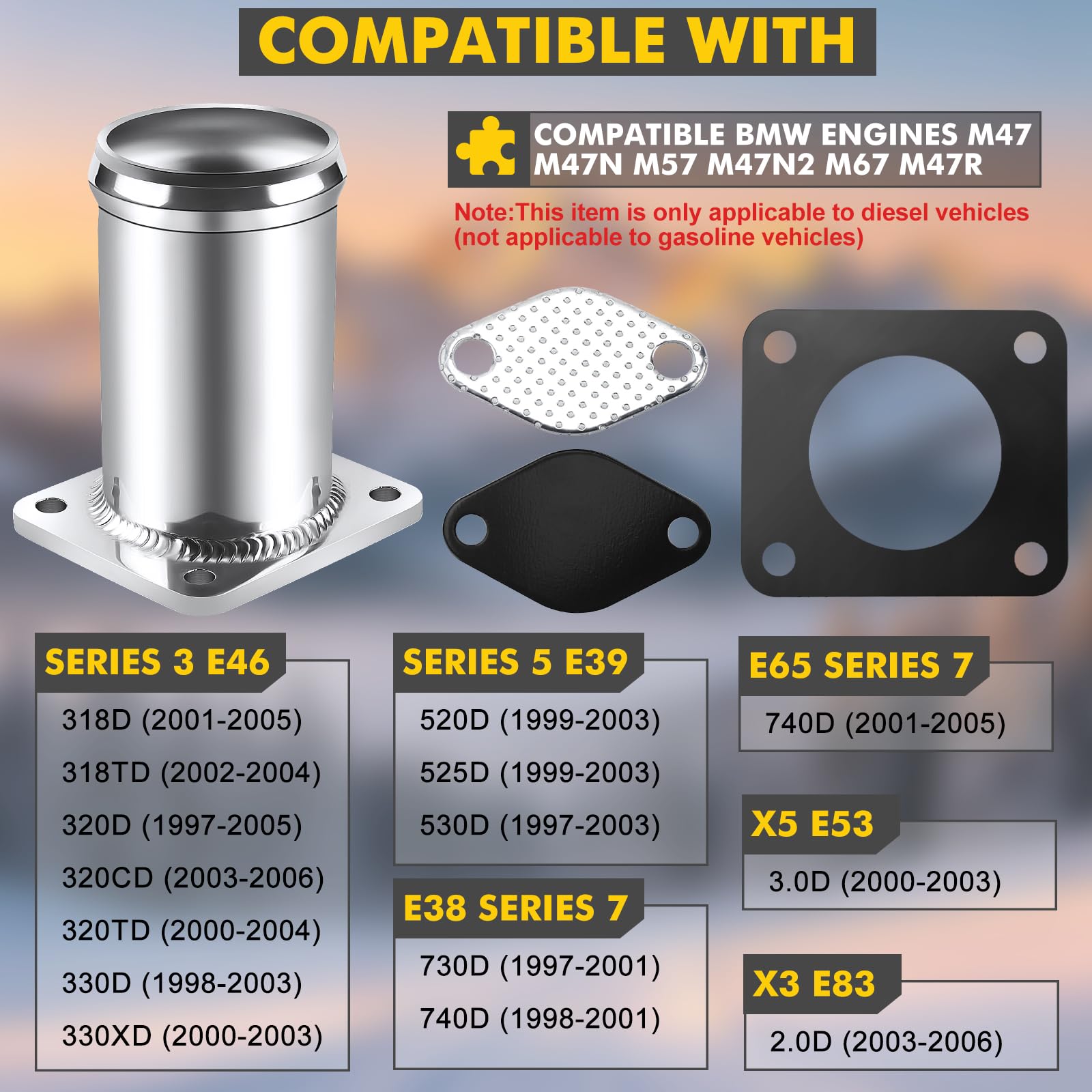 Kit di rimozione valvola EGR compatibile con B-M-W 3er E46 5er E60 E61 7er E65, kit di rimozione valvola EGR per X3 E80 X5 E53 con motori 3.0 M57N2 117177899 1117804379