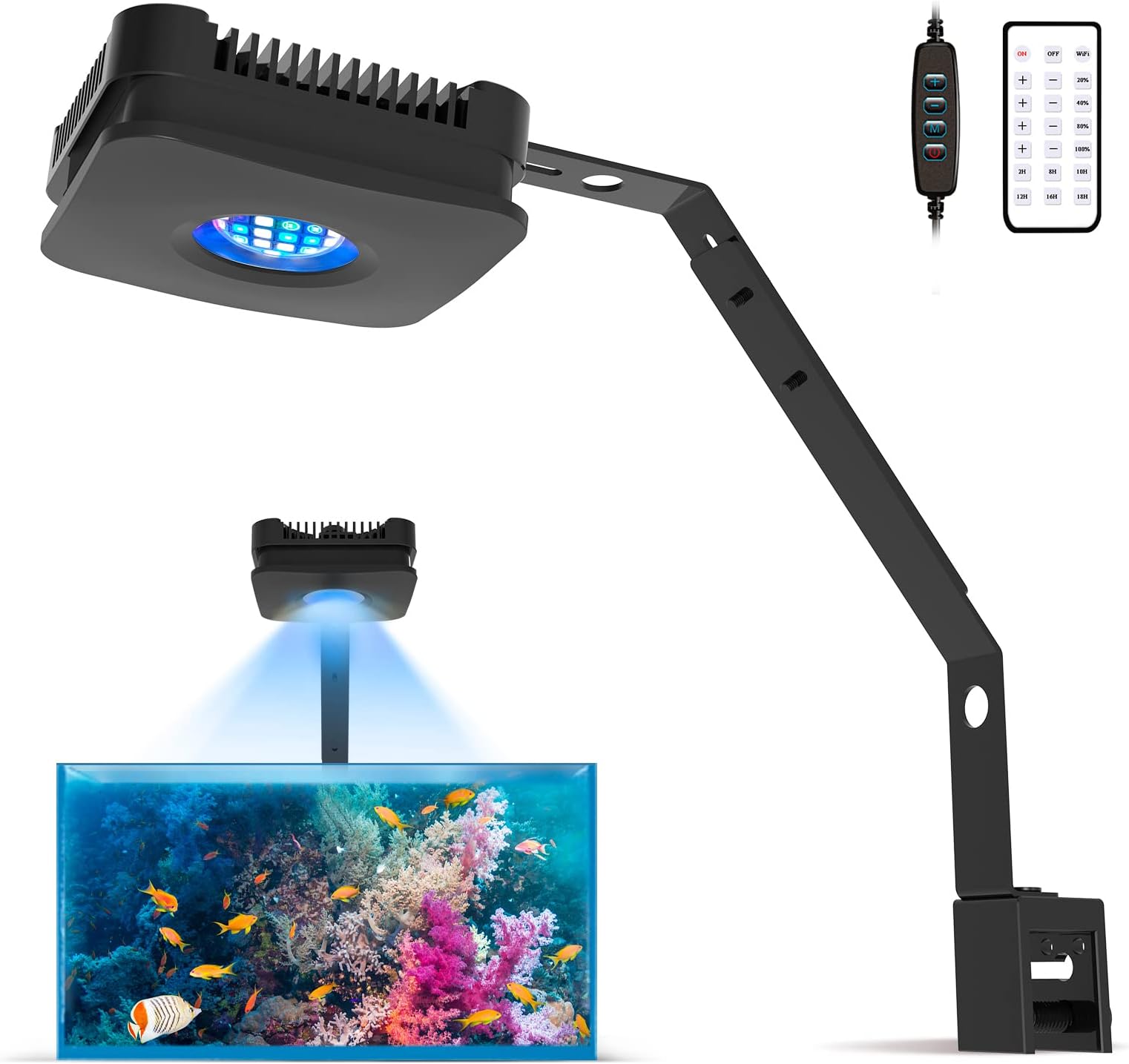 Aquarium LED Light, RF Remote Dimmable Fish Tank Light with Bracket for Saltwater Fish and Reef Coral Tank Full Spectrum Aquarium (Pxie30 Marine) (P30 Saltwater)