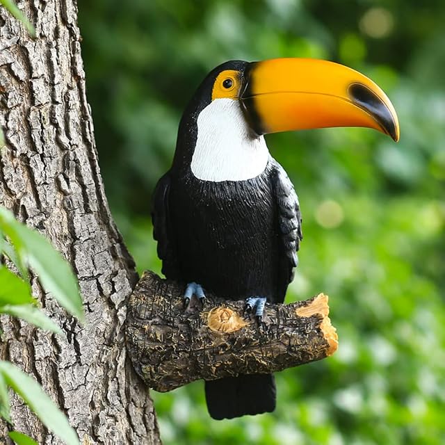 NORHOR Garden Statues,Garden Ornaments,Simulation Toucan Figurine,Resin Fake Birds Crafts Garden Animal Statue Tree Hanging Pastoral Decoration Pendant Outdoor Yard Decor. (Yellow)