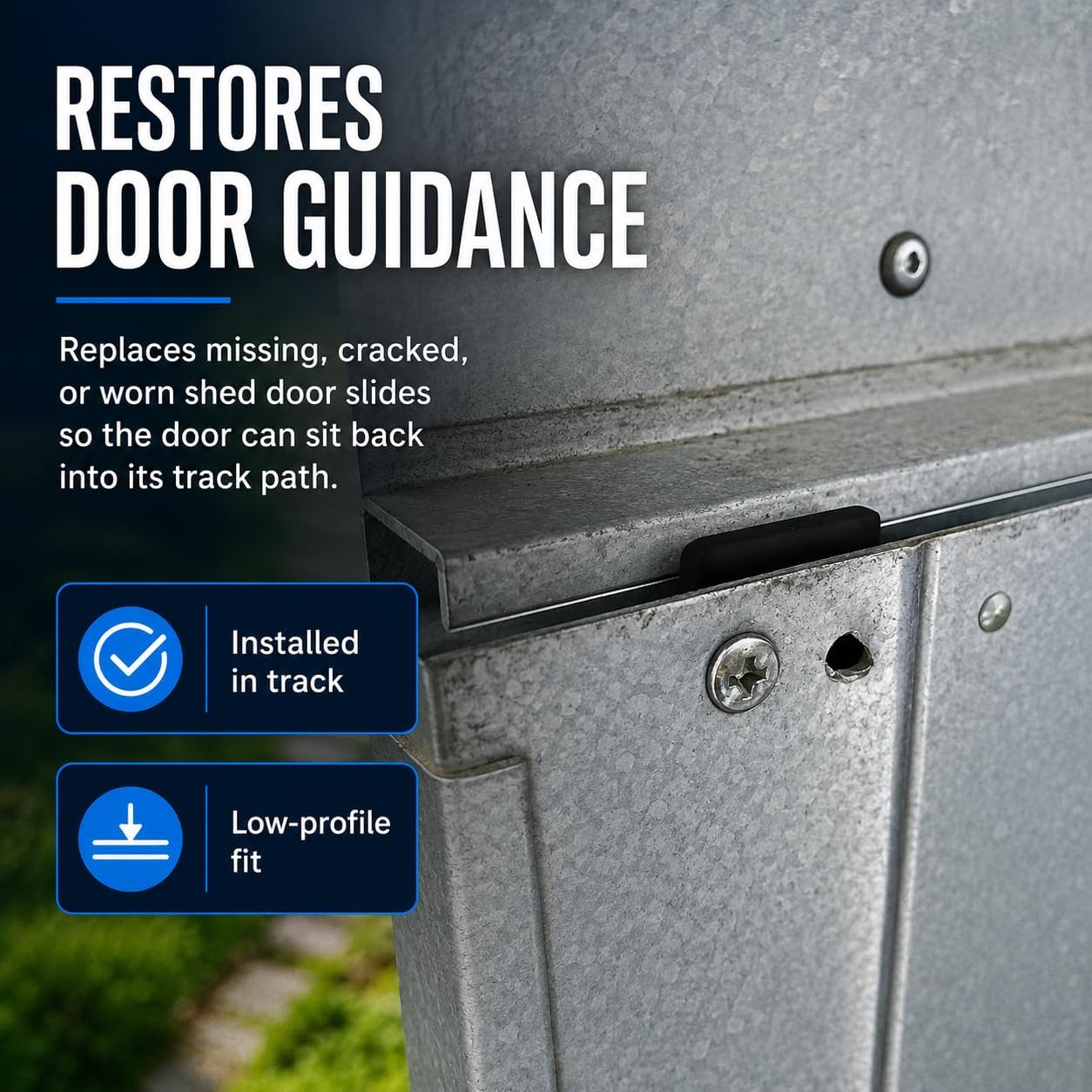 Shed Door Slide Replacement Compatible with Yardmaster, Compatible with Outsunny – Track Repair Runner Guides | Screw-Mount Door Hardware | 2 Pack for Outdoor Storage Shed