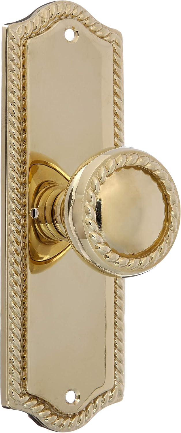 Colonial Revival Rope Design Door Set with Matching Rope Knobs Privacy in Polished Brass. Antique Hardware Knobs.