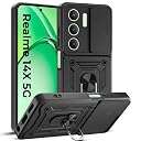 A rtistque Armor Bumper Back Case Cover for Realme P3x 5G / 14x 5G / Narzo 80x 5G / 80 Lite 5G | Stylish Ring Holder & Inbuilt Stand | Sliding Camera Cover | Shockproof TPU Protective Design - Black gallery image