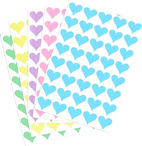Royal Green Pegatinas de corazón de San Valentín de 5 colores de 0.748 in, etiquetas permanentes de corazón para bolsas de golosinas, sellos de