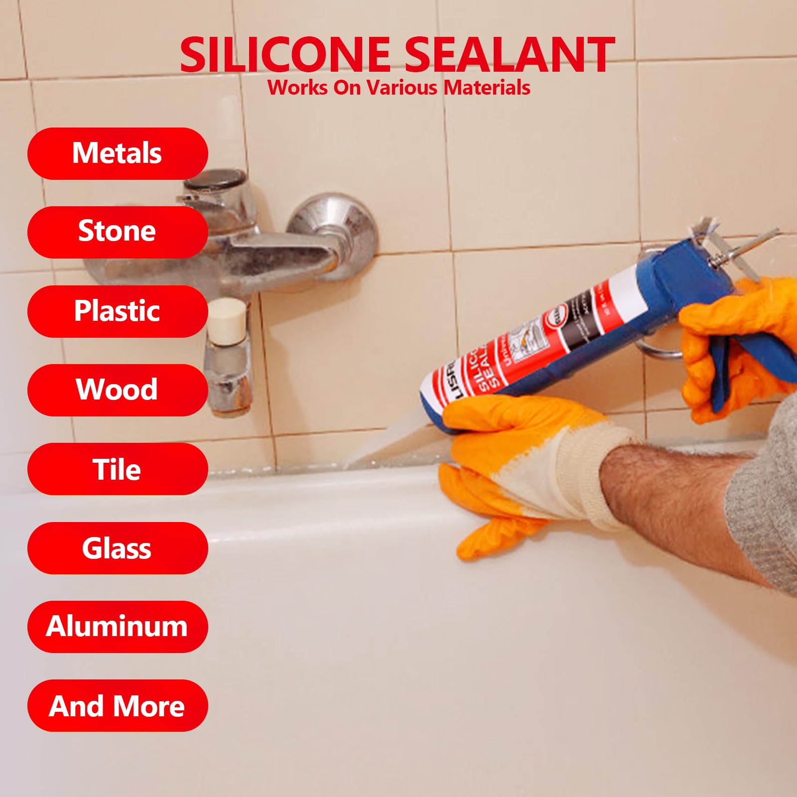 Clear Silicone Caulk & Sealant (12x10.1 fl.oz), 100% Waterproof RTV Silicone Caulking, Low Odor & Won't Yellow Universal Silicone Sealant for Kitchen, Bathroom, Shower, Sink, Anti Shrink