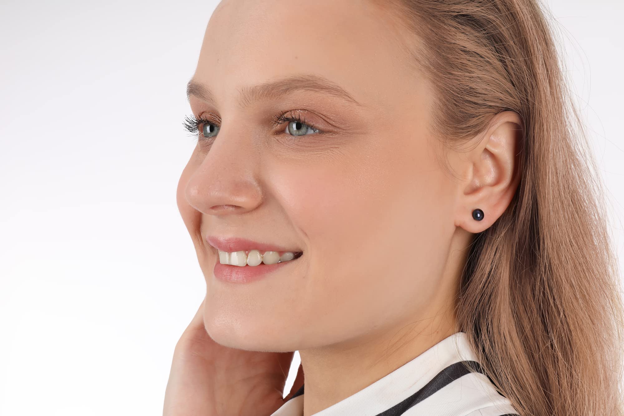 Ohrstecker Süßwasserperlen 925 Silber, Weiß/Rosa/Schwarz, 6-6,5 mm | in Silber & vergoldet, handgefertigt, nickelfrei, ideal als Geschenk für Frauen
