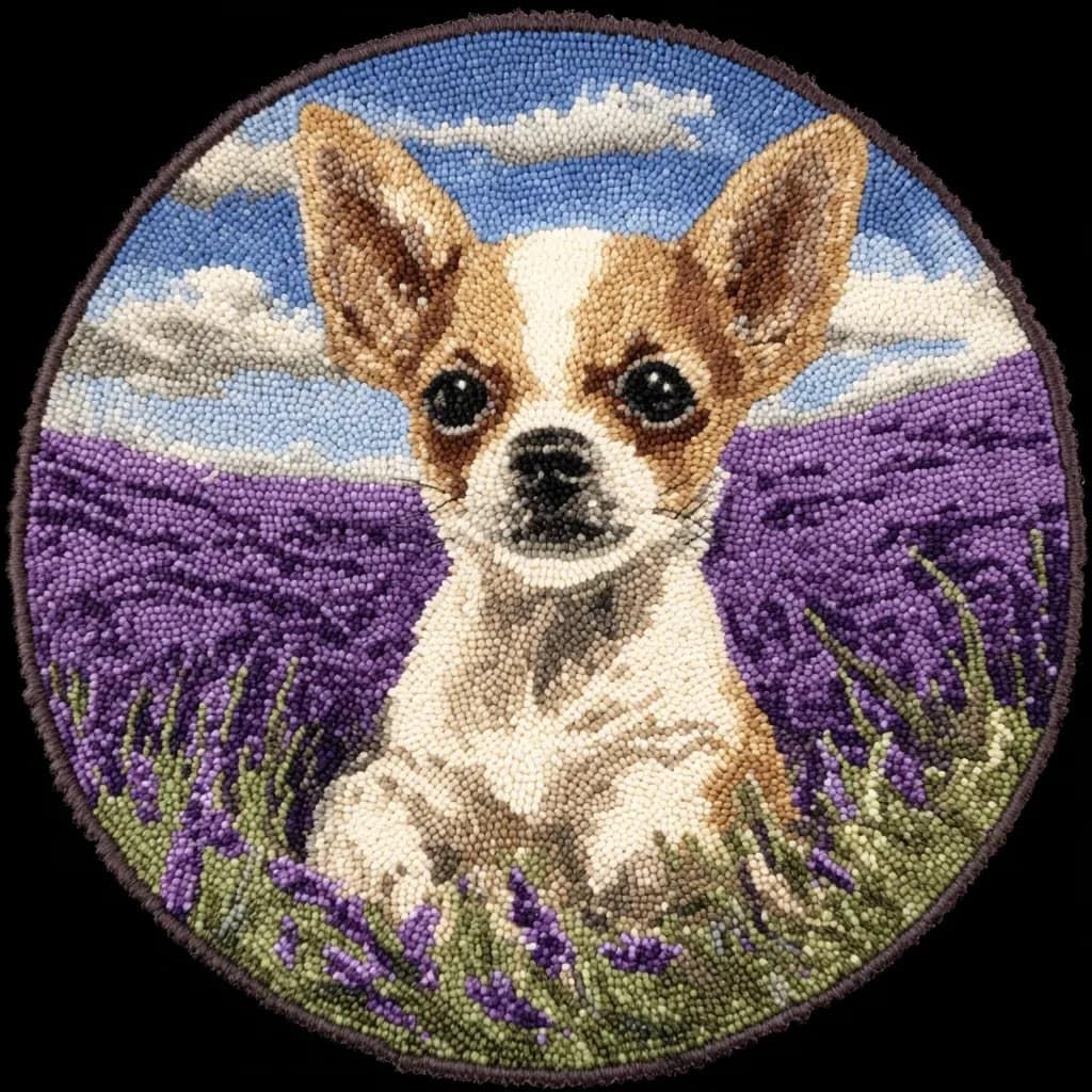 Round Latch Hook Rug Kits Chihuahua For Adults And Starter 50*50Cm