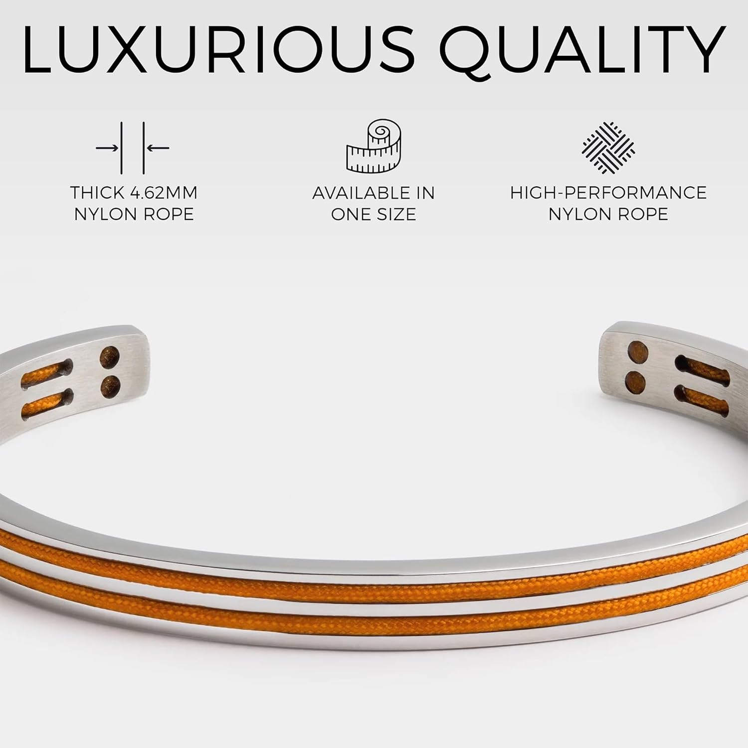 Elegatto Ballast Premium Silver Cuff Bracelet for Men | Marine-Grade Dual Nylon Inlay with Polished Stainless Steel | Men's Designer Jewelry Bracelets