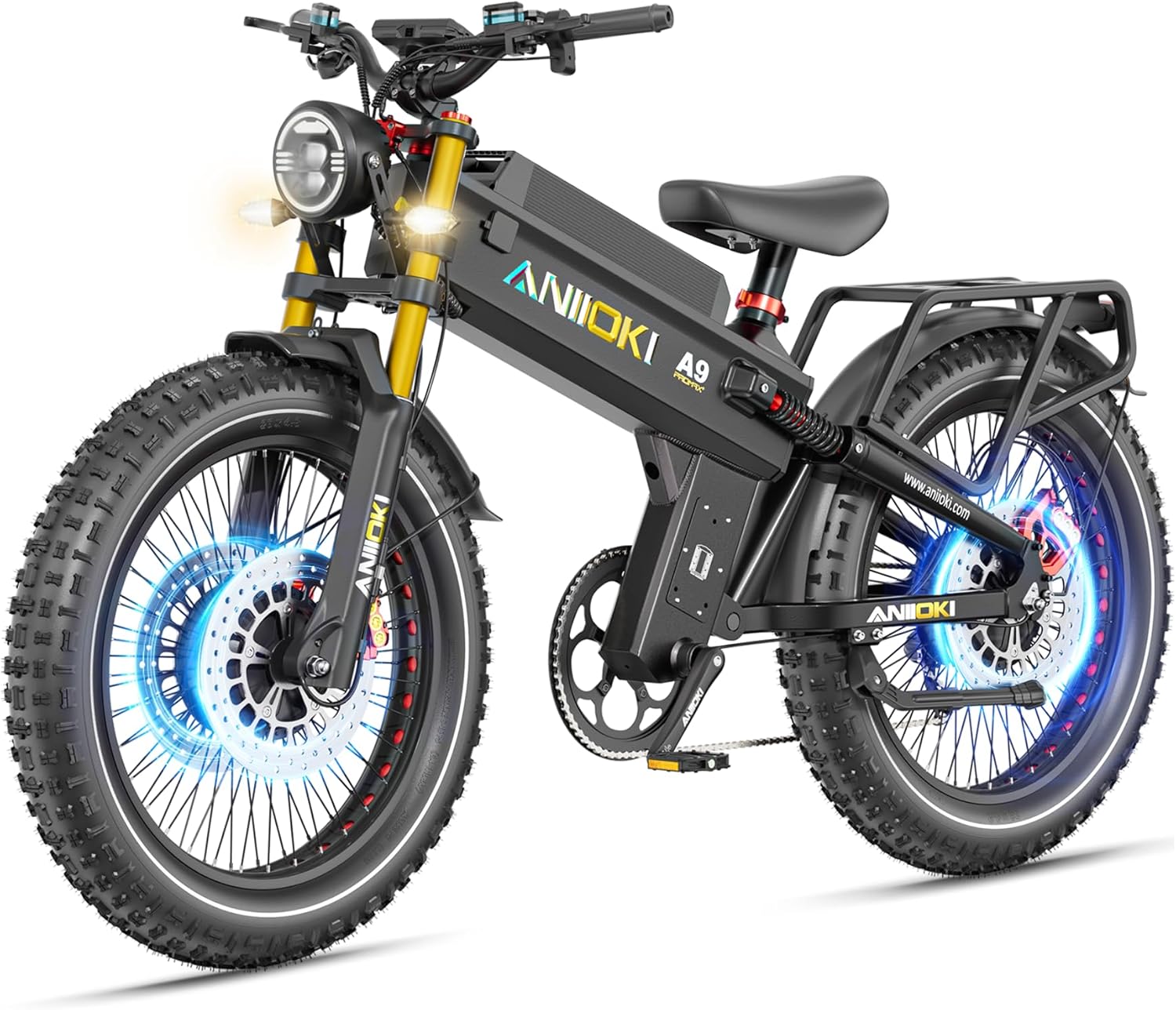 ANIIOKI 6000/7000W Dual Motor Electric Bike,46MPH 300Miles Long Range eBike,60/72V 70Ah/80Ah Battery,7-Speed,26×4.8" Fat Tire Electric Bicycles