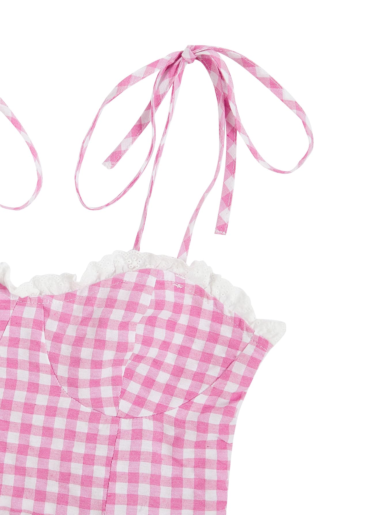 Floerns Women's Gingham Print tie Shoulder Sleeveless Ruffle Hem cami Dress: Medium Pink Plaid