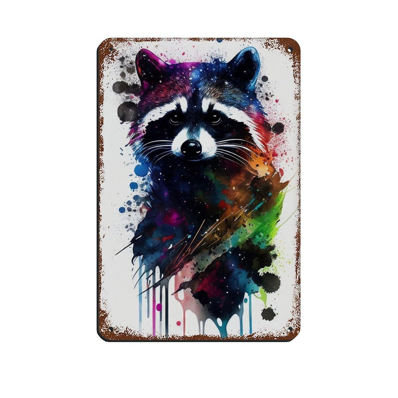 Watercolour Raccoon Portrait Poster（2） Retro Poster Metal Tin Sign Chic Art Retro Iron Painting Bar People Cave Cafe Family Garage Poster Wall Decoration 8x12inch(20x30cm)