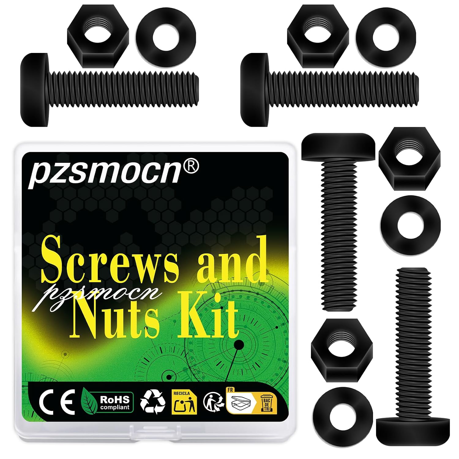 200 Pieces/100 Sets 10mm M3x10 mm Transparent Screw Nut Washer Kit