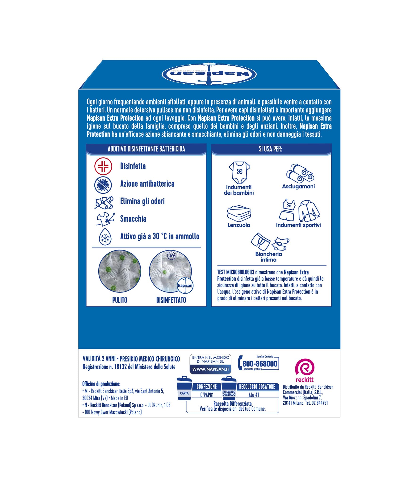 Napisan Extra Protection Additivo Lavatrice, Additivo Disinfettante Lavatrice in Polvere Battericida, 12 Confezioni da 500gr di Additivo in Polvere Lavatrice