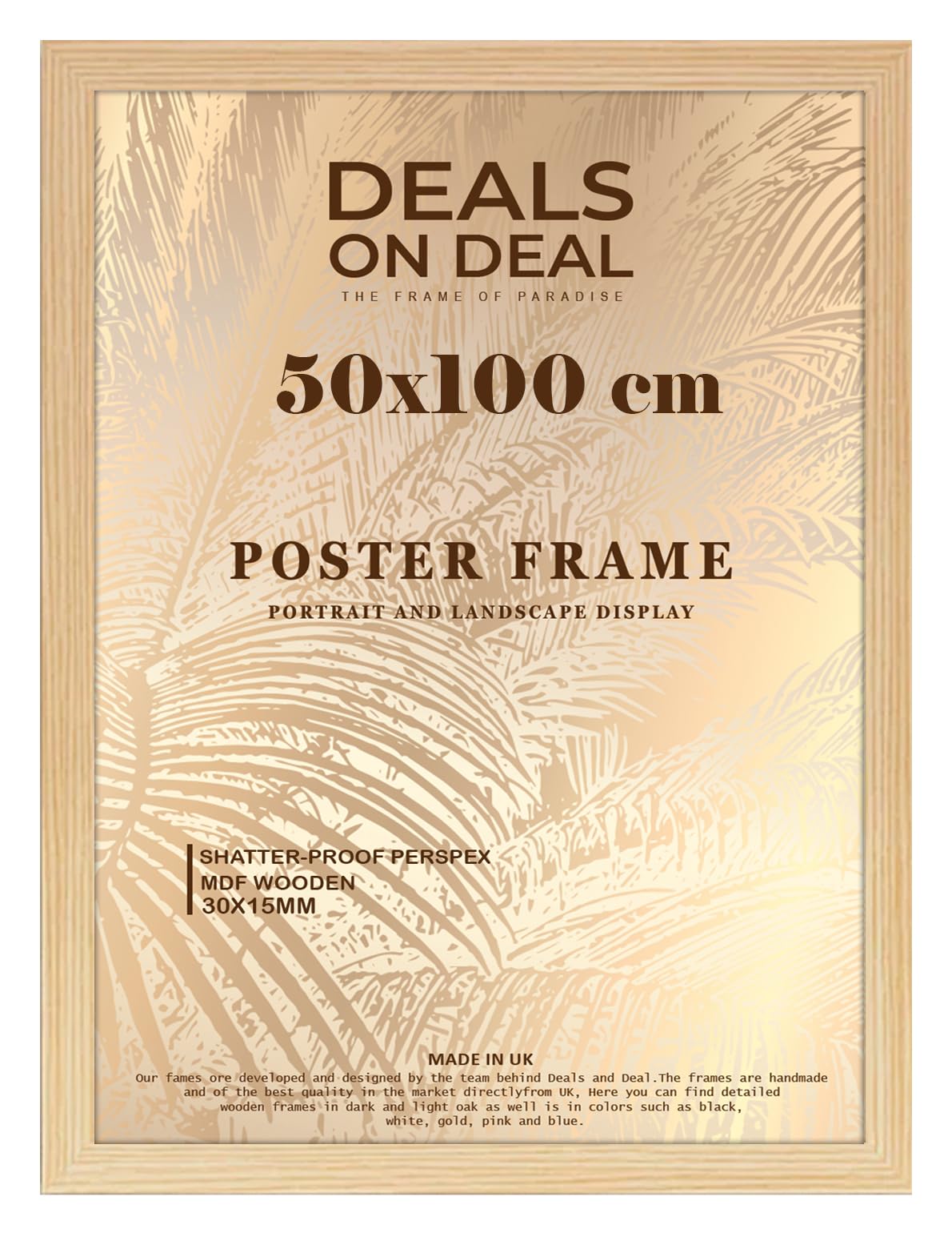 DEALS ON DEAL® Large Pine Poster Frame 50x100 cm Picture Frame Jigsaw Puzzle | Mdf Wooden 100 x 50 cm | Solid Mdf Hd Clear Front | Vertical or Horizontal