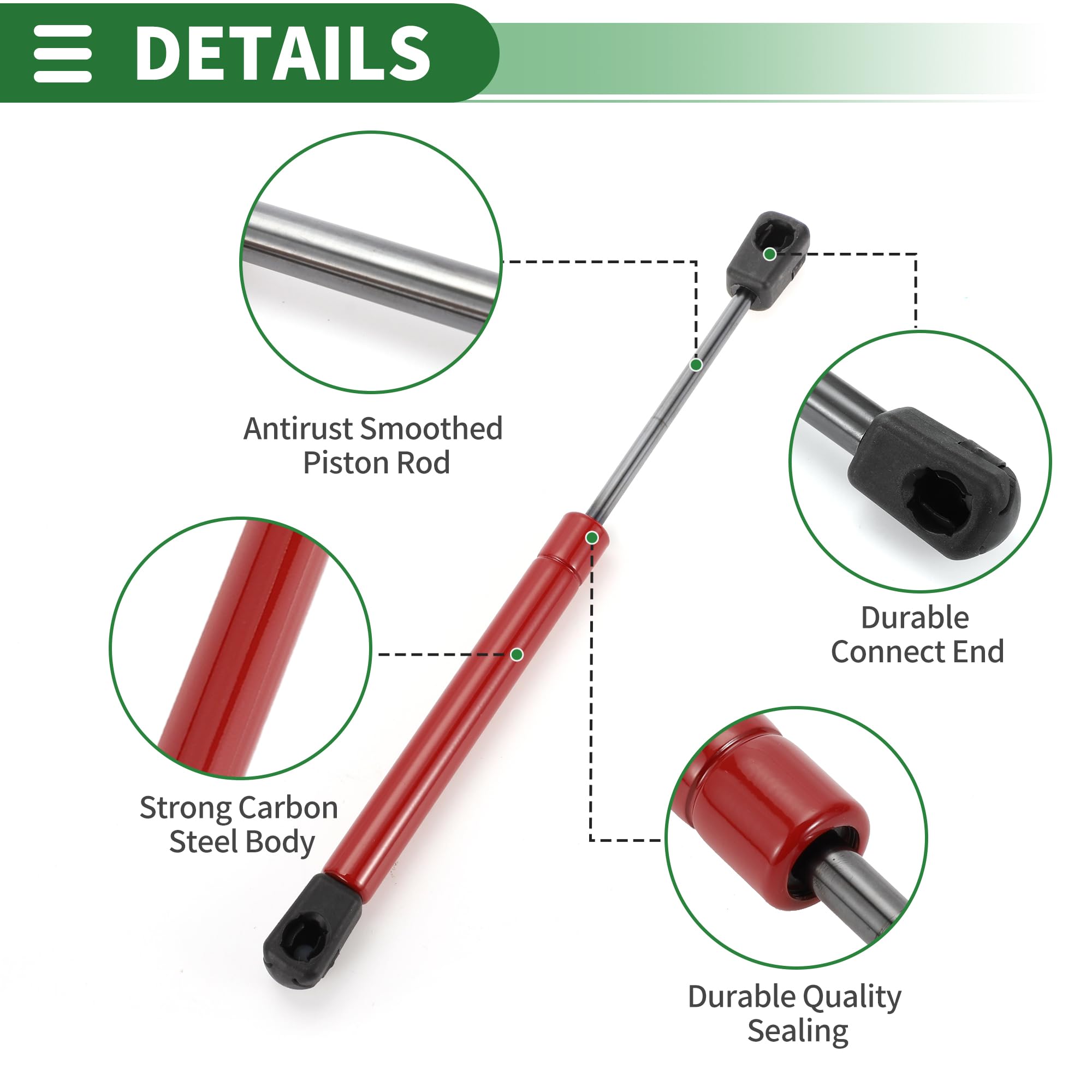 Motoforti 2 Ammortizzatori A Gas Universali 150mm/105mm - Forza 5Ib/22.25N, Per Cofani Auto, Portelloni, Camper, Barche - Colore Nero - 3