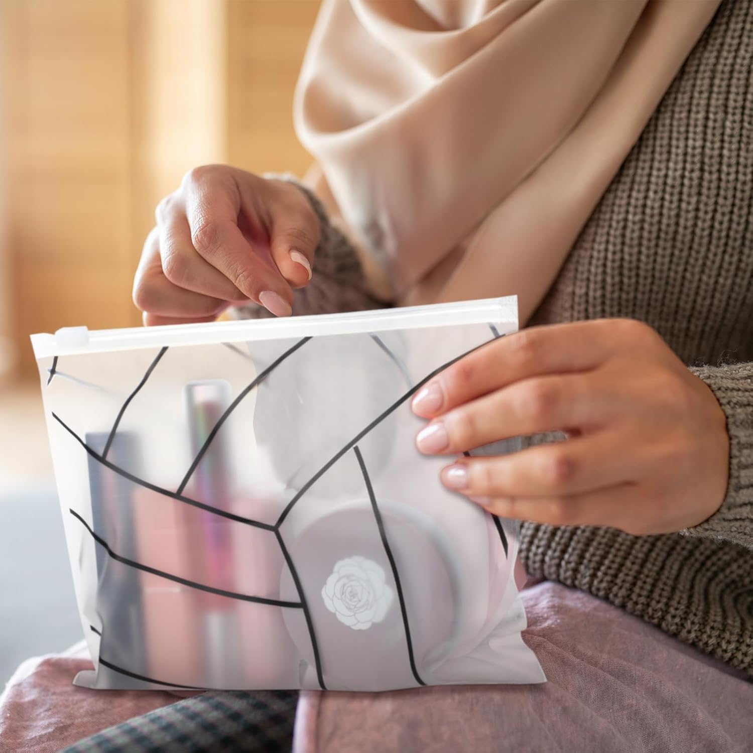 50 Pieces Makeup Bag Bulk Waterproof Cosmetic Bags Eva Pencil Case Pouch Travel Toiletry Bag with Zippers for Women Players Teams(Red,Volleyball) - Image 3