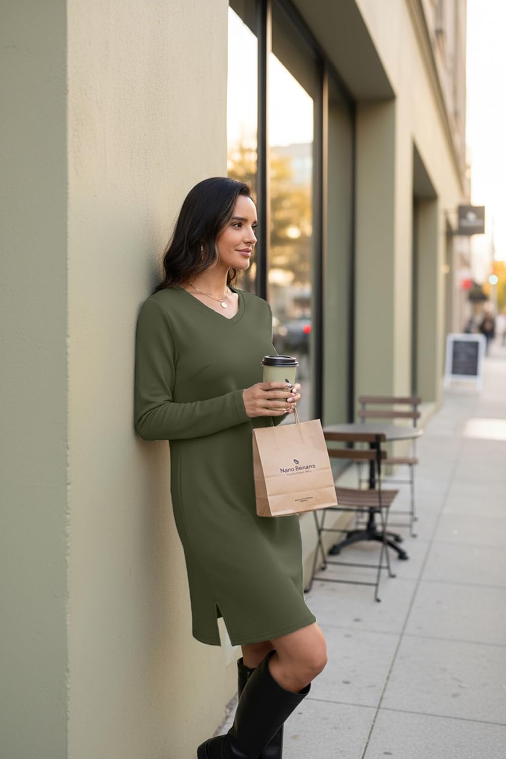 levaca Dresses for Women 2026 Spring Fall Fashion Casual Long Sleeve V Neck Tshirt Dress Side Split Outfits with Pockets - Image 5