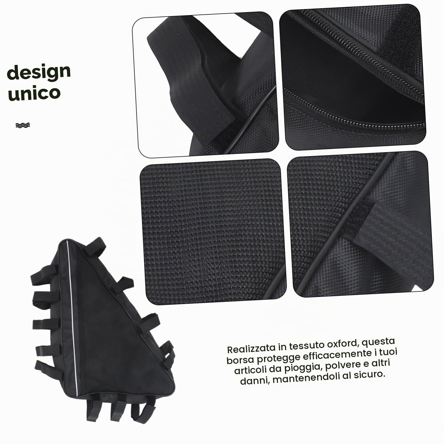 Sosoport Borsa Triangolare per Telaio Bici, Grande Capacità, Oxford Nero | Facile da Installare, Resistente alle Intemperie, per Ciclismo e Campeggio, Capiente, Antiusura, Versione 693-3