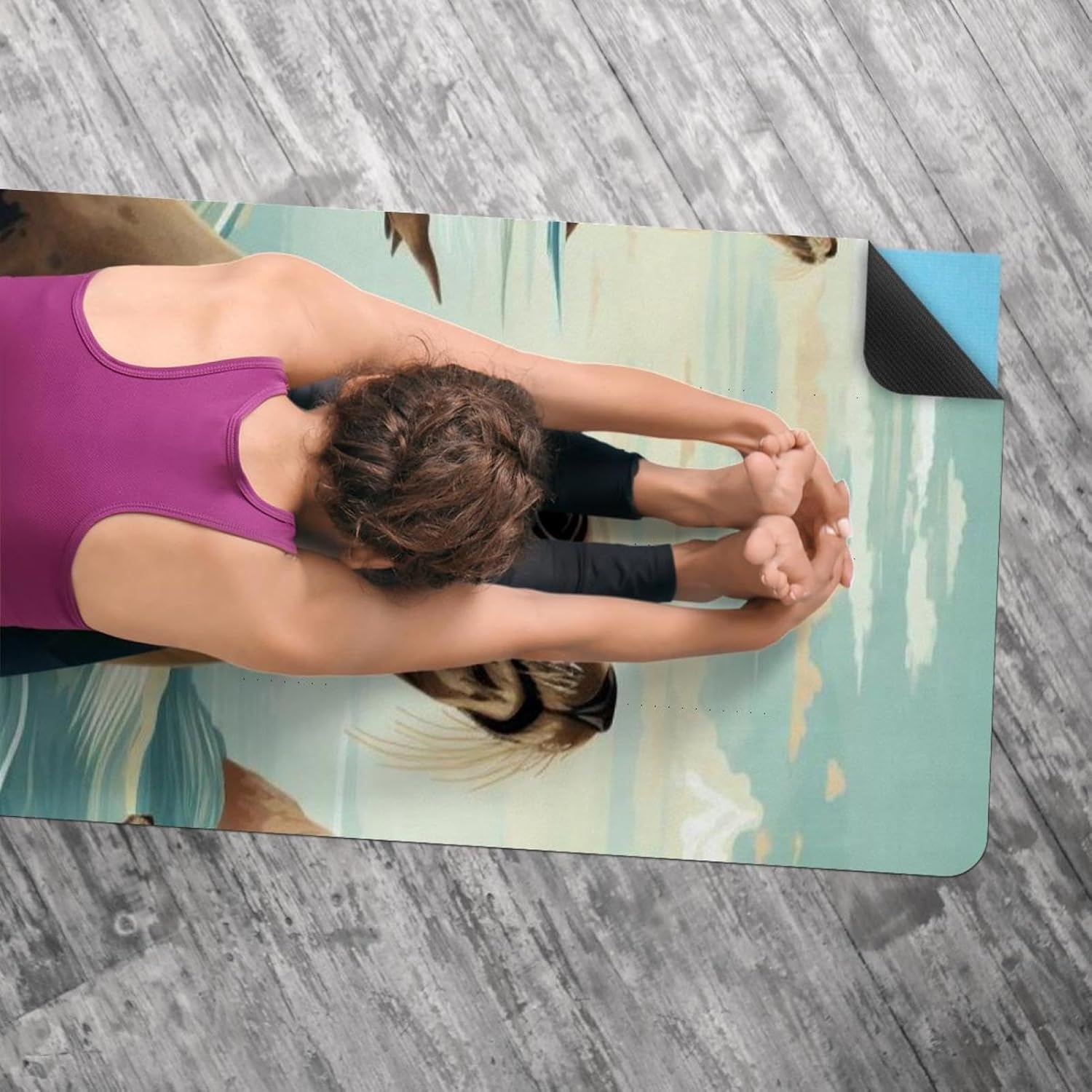 Yoga Towel, Sea Lion Pattern Non Slip Sweat Absorbent Hot Yoga Mat Towel for Hot Yoga, Pilates and Fitness - 72.8" x 26.8"