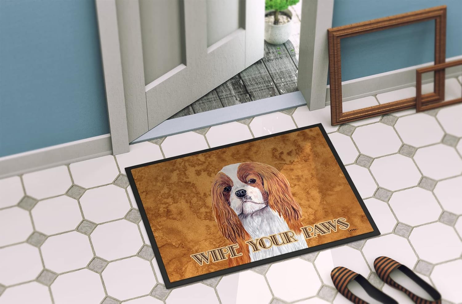Caroline's Treasures SC9118JMAT Cavalier Spaniel Wipe Your Paws Doormat 24x36 Front Door Mat Indoor Outdoor Rugs for Entryway, Non Slip Washable Low Pile, 24H X 36W
