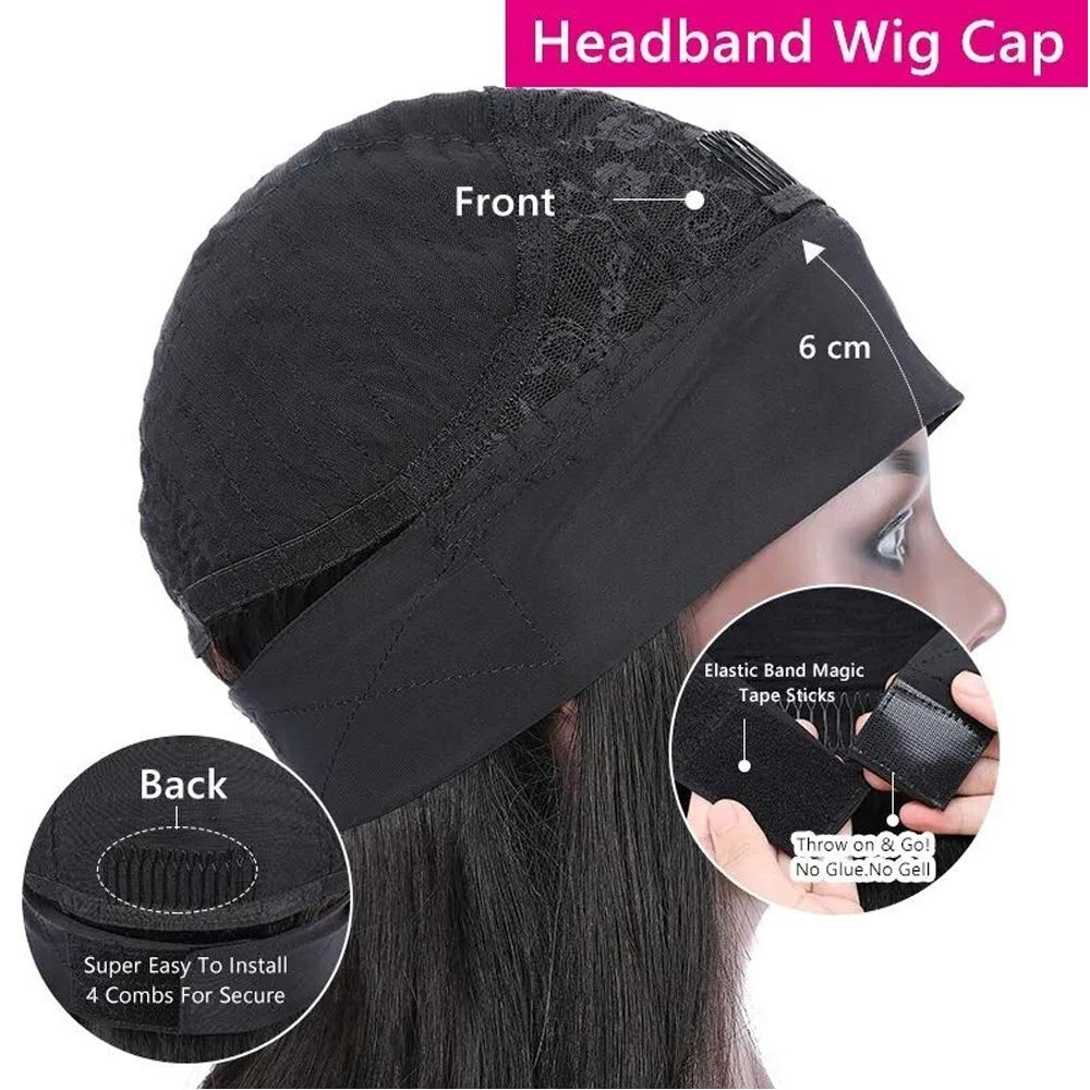 Straight Haedband Wig Human Hair Wigs for Black Women (22 inch) Briazilian Scarf Wig No Gel Glueless Remy Straight None Lace Front Wigs with Elastic Hair Bands Human Hair Half Wig