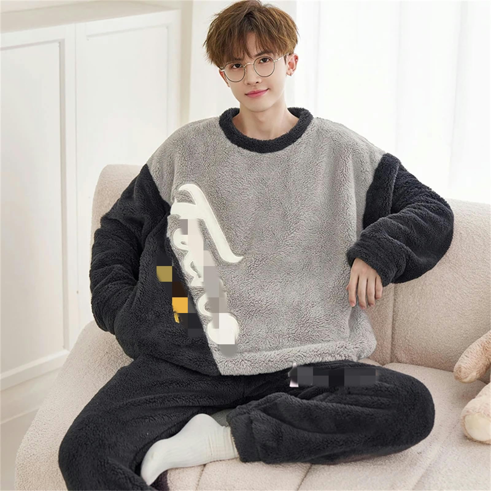 MdybF Męska zimowa piżama zimowa flanelowa męska piżama zimowa ciepła bielizna nocna duży rozmiar 5XL pulower piżama gruba bielizna nocna, 2902 m, 3XL
