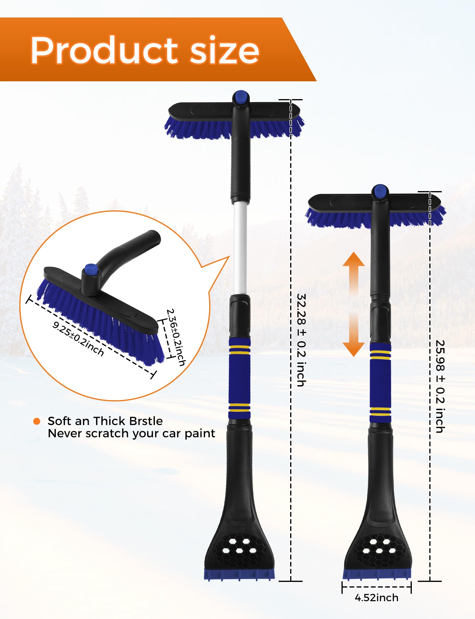 Rascador de hielo extensible de 34 pulgadas para parabrisas de coche, cepillo de nieve 2 en 1, rascador de nieve para coche, rascador de nieve y arrastre con agarre ergonómico de espuma para