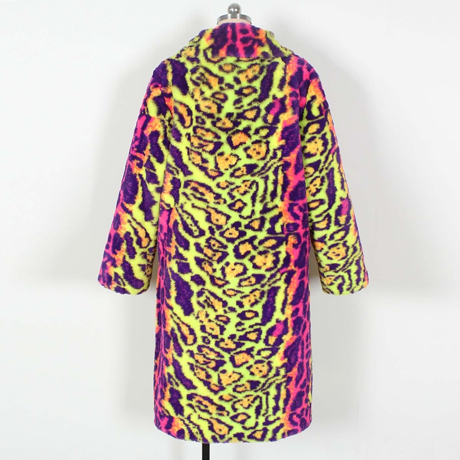 Cambkatl Men's Rainbow Color Leopard Faux Fur Coat Long Length Luxury Lapel Outwear Winter Parka Overcoat Jacket