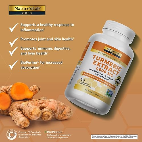 Miniatura 2 de Nature's Lab Complejo C3 de curcumina de cúrcuma de 1000 mg - Extracto de cúrcuma 1000 mg y BioPerine 5 mg estandarizado al 95%, promueve la salud