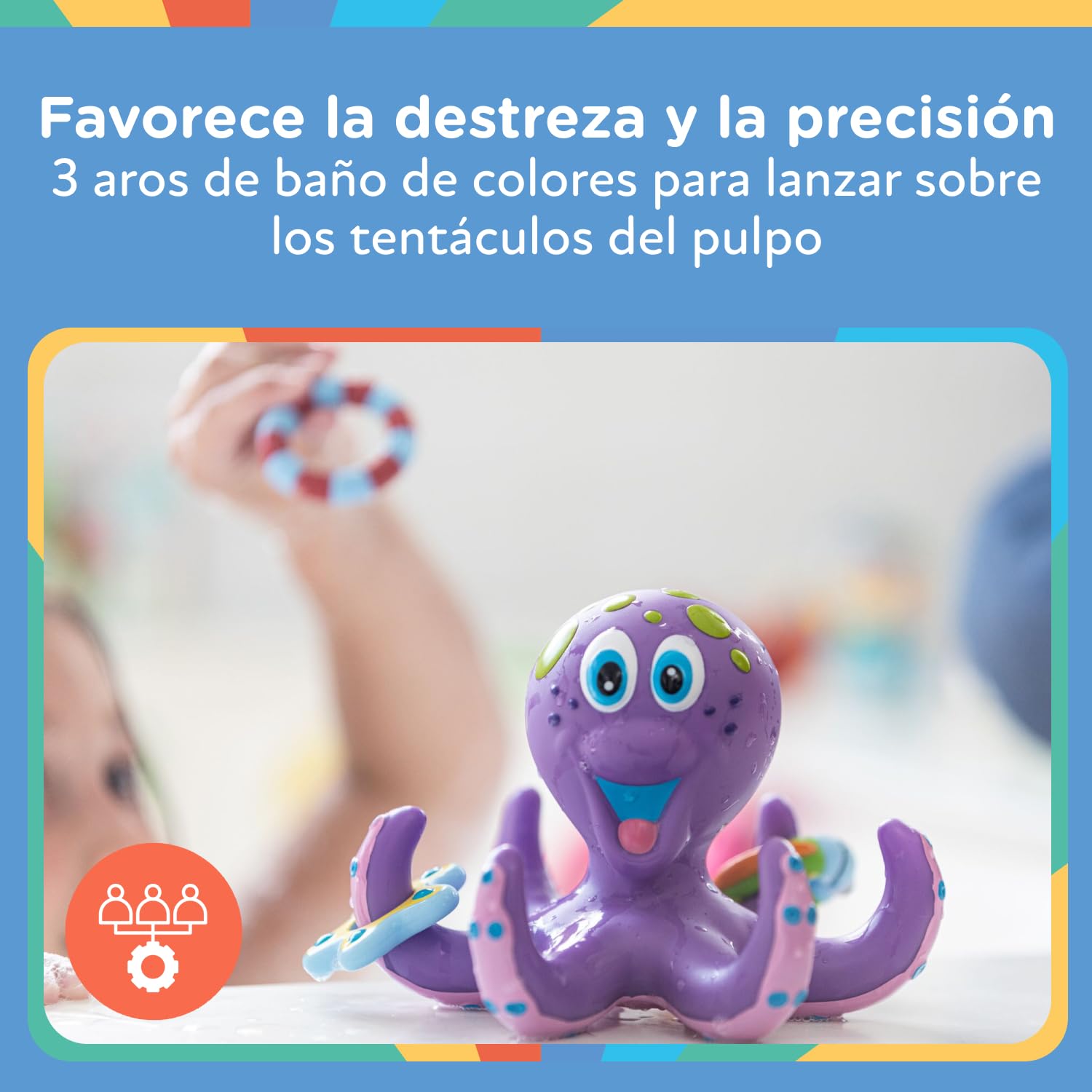 Nuby - Juguete de baño Bebe - Juguete Pulpo Flotante con Anillos para lanzar a los tentáculos - Estimula la coordinación Ojo-Mano - 18+ Meses - Violeta - Flota en Agua - Pulpo Agua Niños