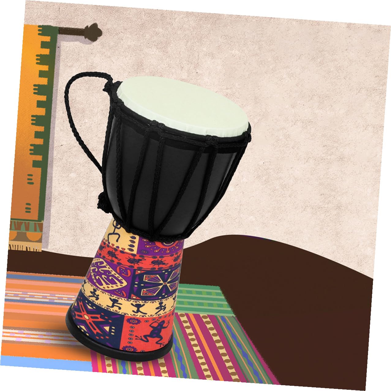 Djembe para Principiantes de Mano Africano Instrumento Musical Hecho de Ligera Piel de Cabra Natural Principiantes Clase de Música
