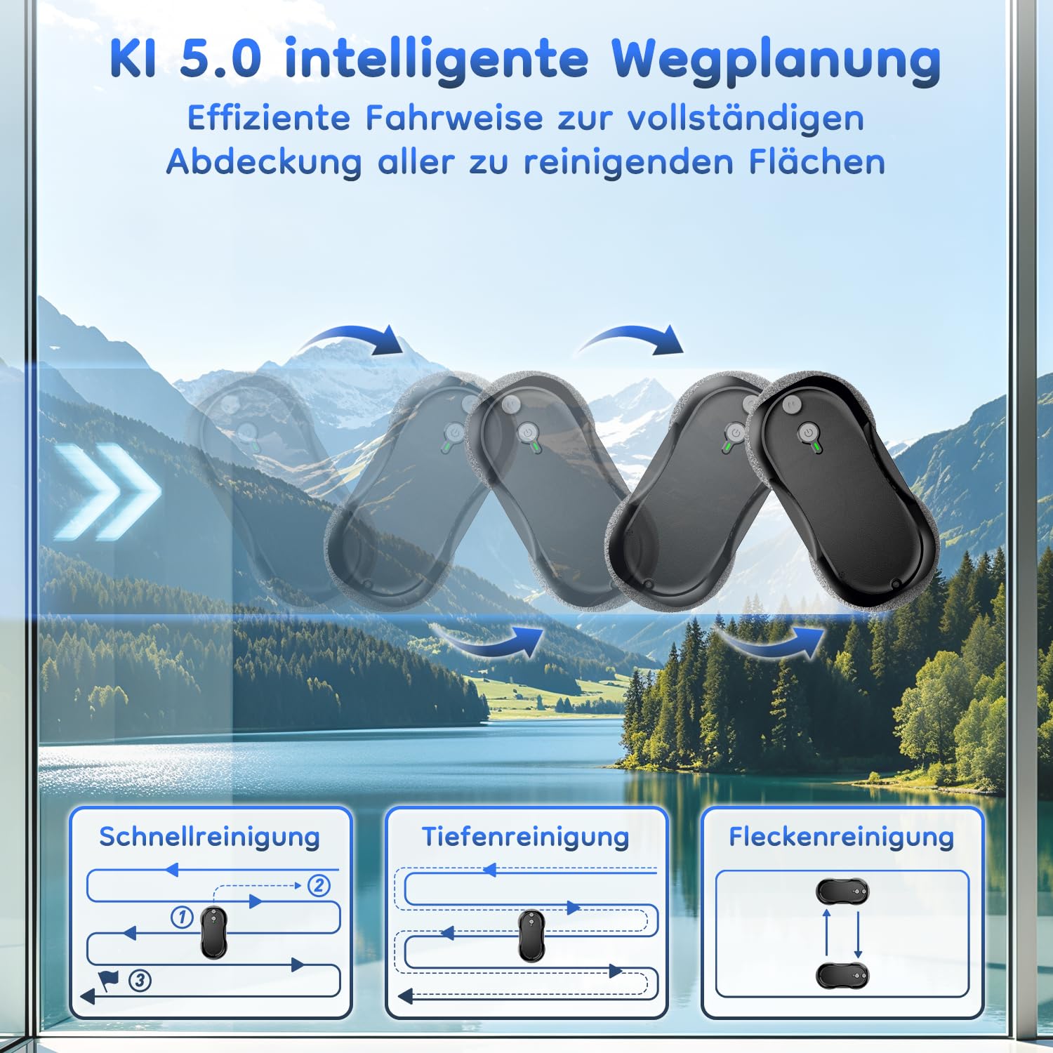 Obito X2 Fensterputzroboter, Ultraschall-Zerstäubung, Starker Saugkraft | verbesserter Akku, KI-Wegplanung, rutschfest, Kantenerkennung, Automatischer Elektrischer Fensterreiniger für Hochhausfenster