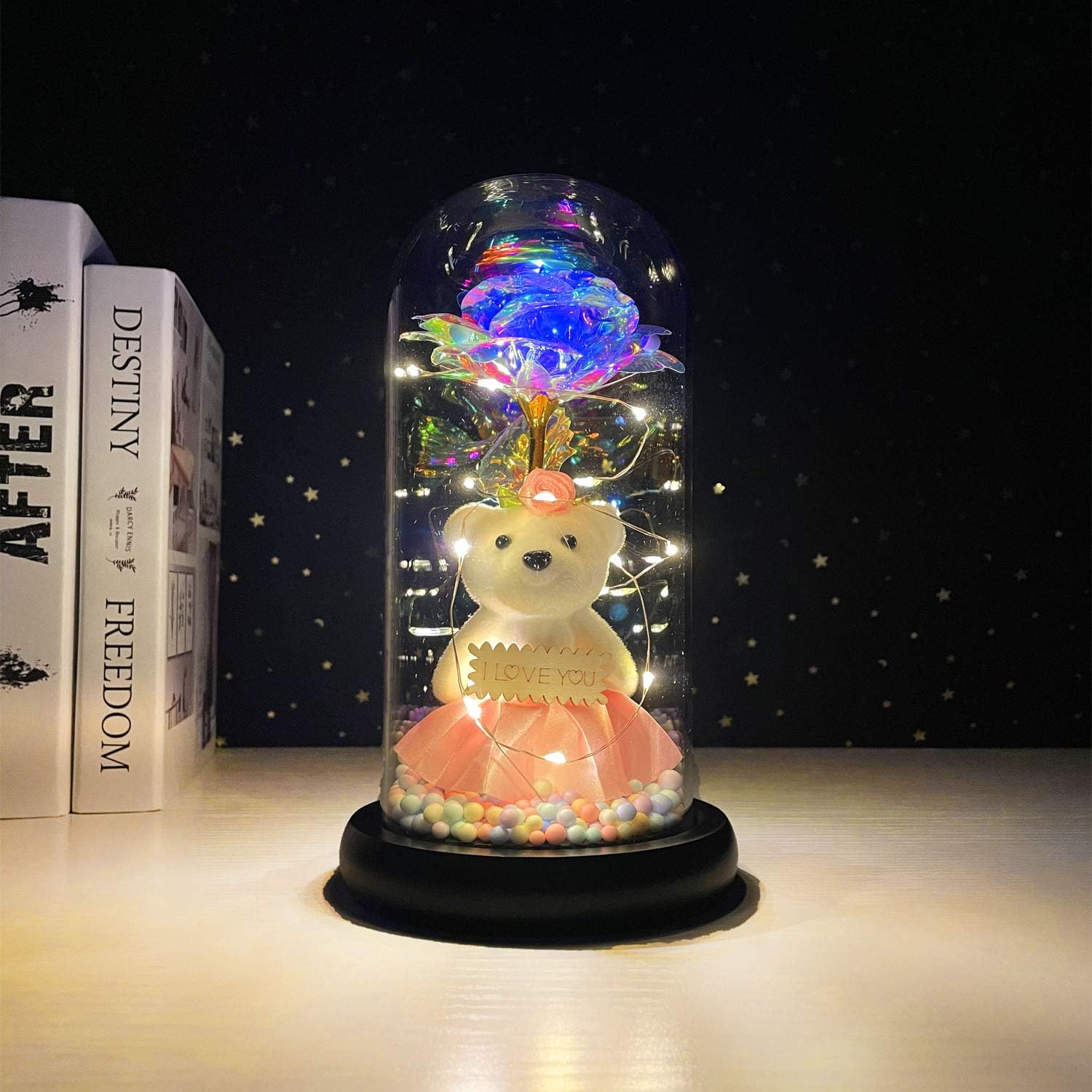 FTPRO Galaxy Rose, Automatic Color Change Light String on The Crystal Rose,Infinity Rose,Enchanted Rose Glass Dome Best Gifts for Women Christmas, Valentine's Day, Mother's Day