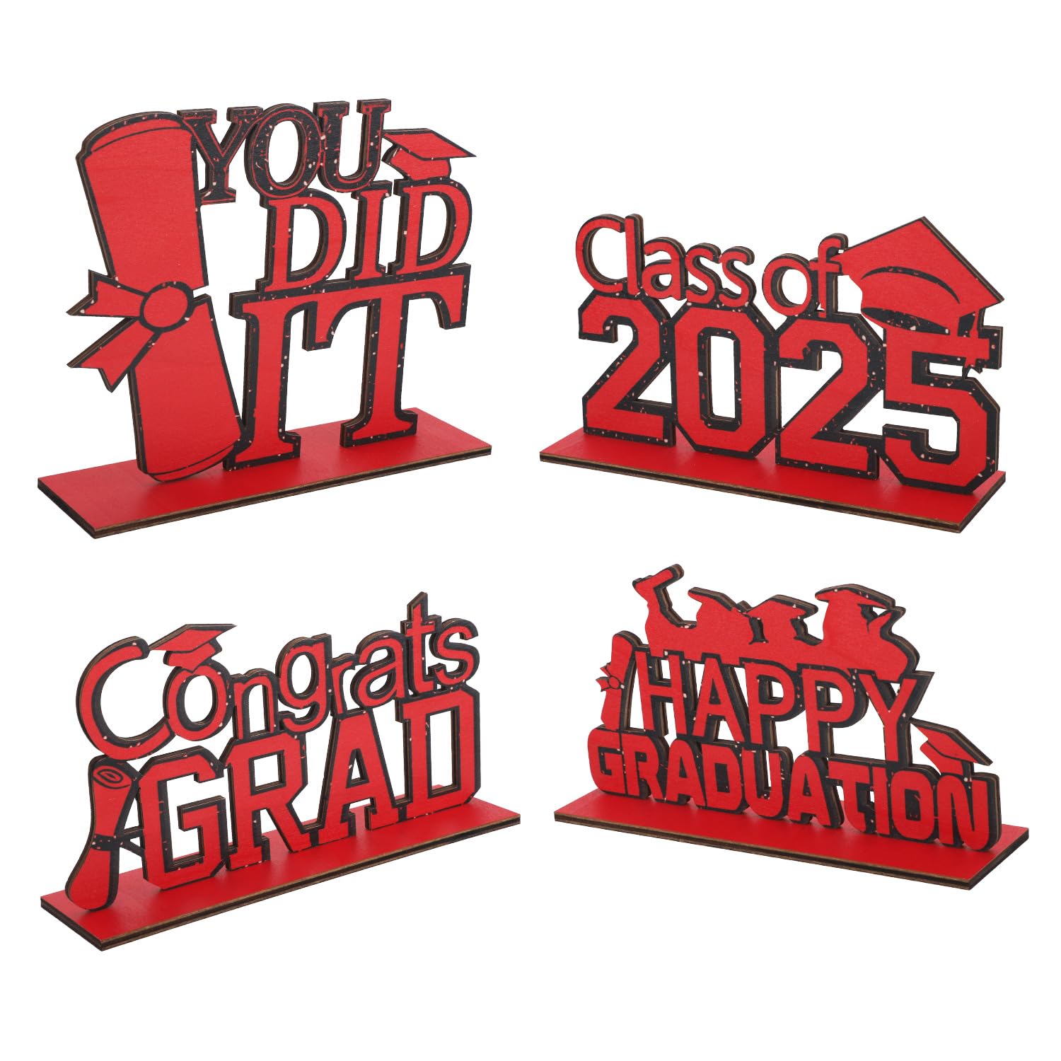 4 Pcs Senior 2025 Table Sign Red Happy Graduation Desktop Class Of 2025 ...