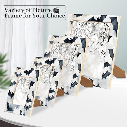 Miniatura 7 de Marco de fotos de madera de 5 x 7 pulgadas, diseño de murciélagos en acuarela, para colgar en la pared, marco de fotos para colgar en la pared,