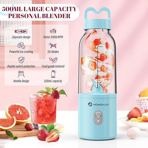 Miniatura 2 de Licuadora personal portátil de 17 onzas16.9 fl oz, licuadora de tamaño personal de 175 W, ideal para batidos, mezcla de hielo, jugos y procesamiento