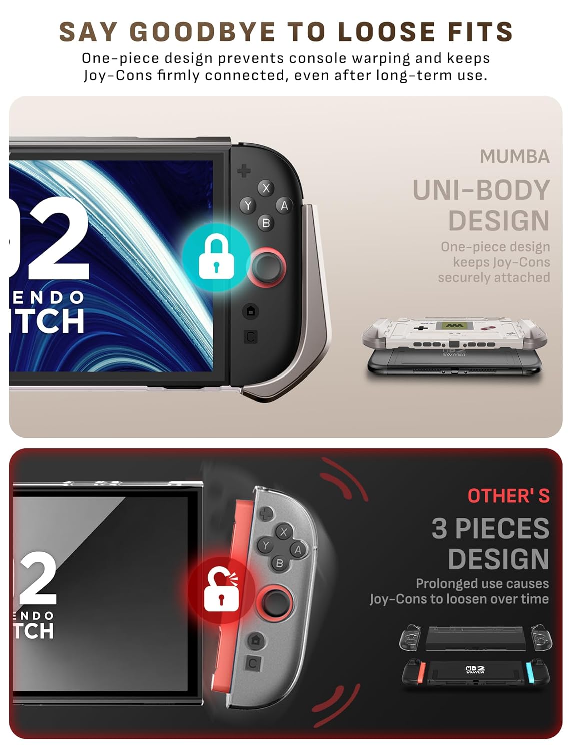 Mumba Dockable Case for Nintendo Switch 2 [2025 Blade Series] TPU Switch 2 Grip Protective Cover, Ergonomic Accessories for Console with Quick-Release Design for Switch 2 Joy Con Controllers (Gamer)