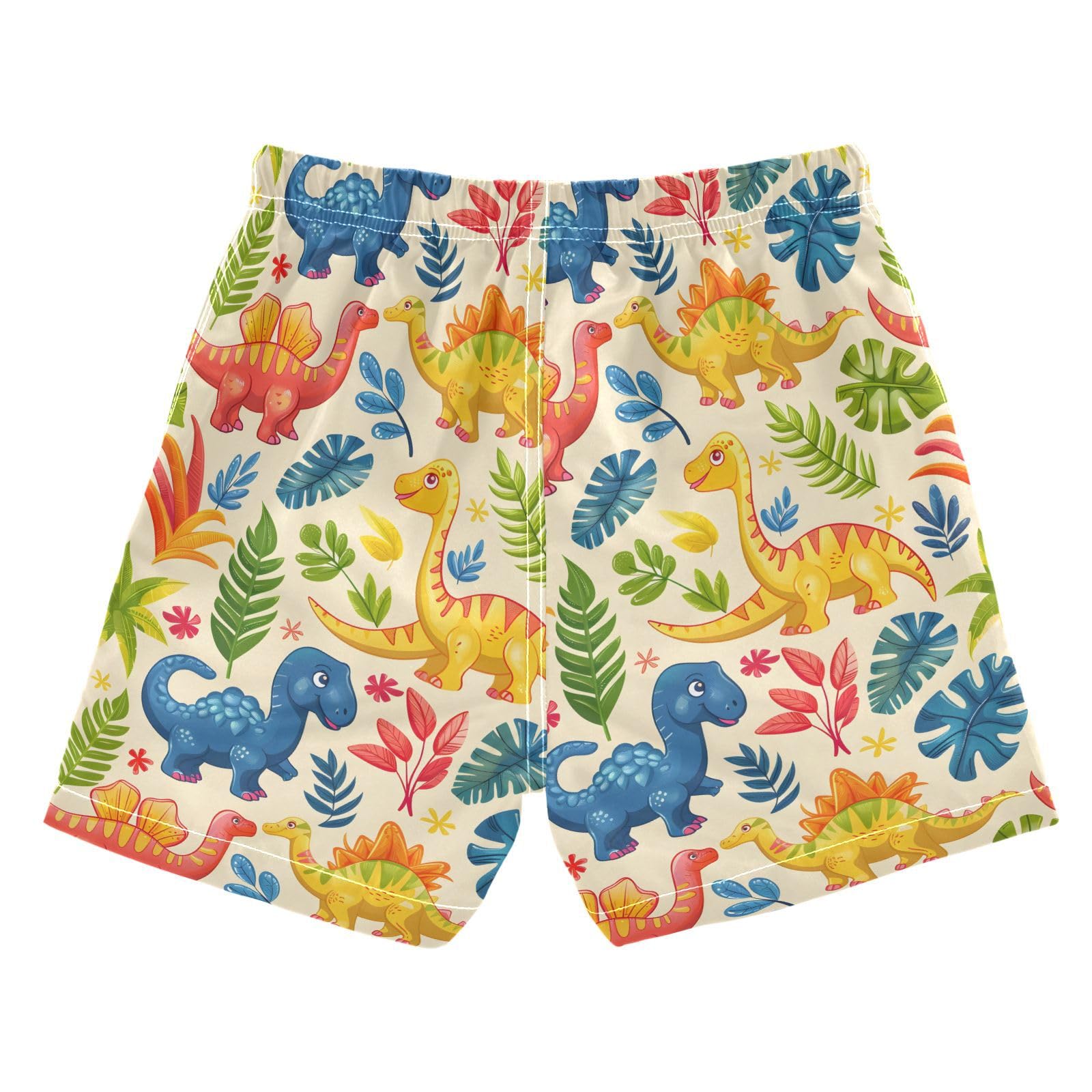 ALAZA Dinosaur Palm Tree Leaf Color Boys Quick Dry Beach Board Shorts Kids Swim Trunks Bathing Suit Swimsuit L