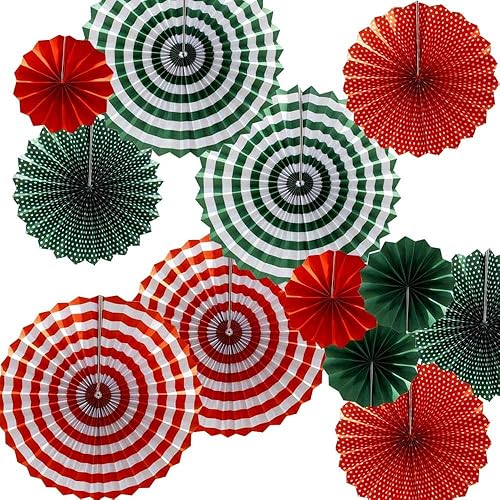 Miniatura 1 de Abanicos de papel flor para decoración de Navidadárbol de Navidad, Navidad, juego de 12