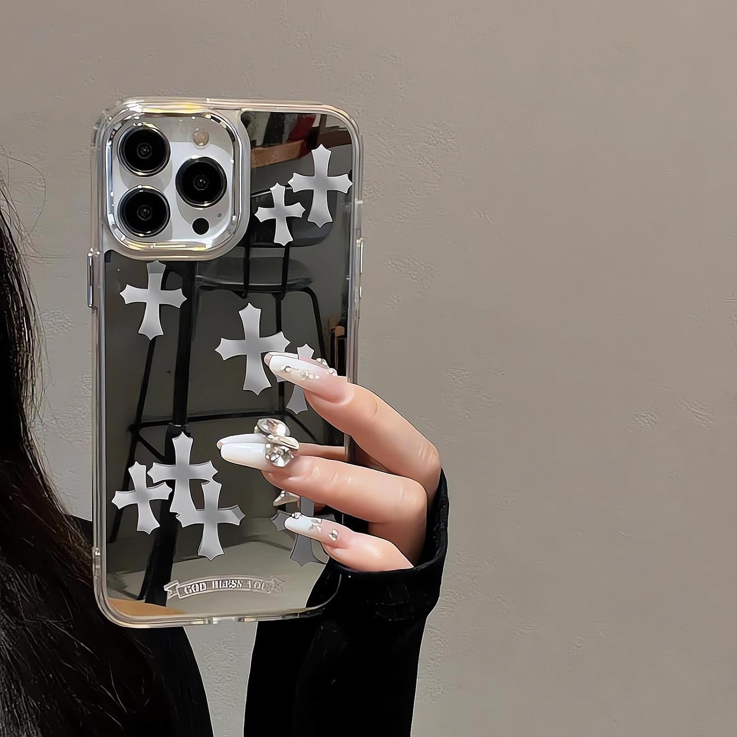 Compatible with iPhone 14 Pro Max Cute Glossy Mirror Back Case,White Cross Pattern,Senior Shockproof Protection iPhone 14 Pro Max Case for Women Girls Compatible with iPhone 14 Pro Max Cute Glossy Mirror Back Case,White Cross Pattern,Senior Shockproof Protection iPhone 14 Pro Max Case for Women Girls