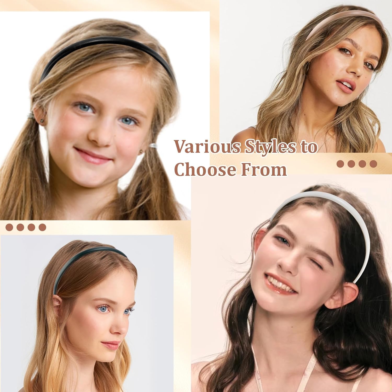 6 Pack PU Leather Thin Headbands for Women - Neutral Colors, Non-Slip & Trendy Skinny Hair Bands - For All Hair & Everyday Style - Image 7