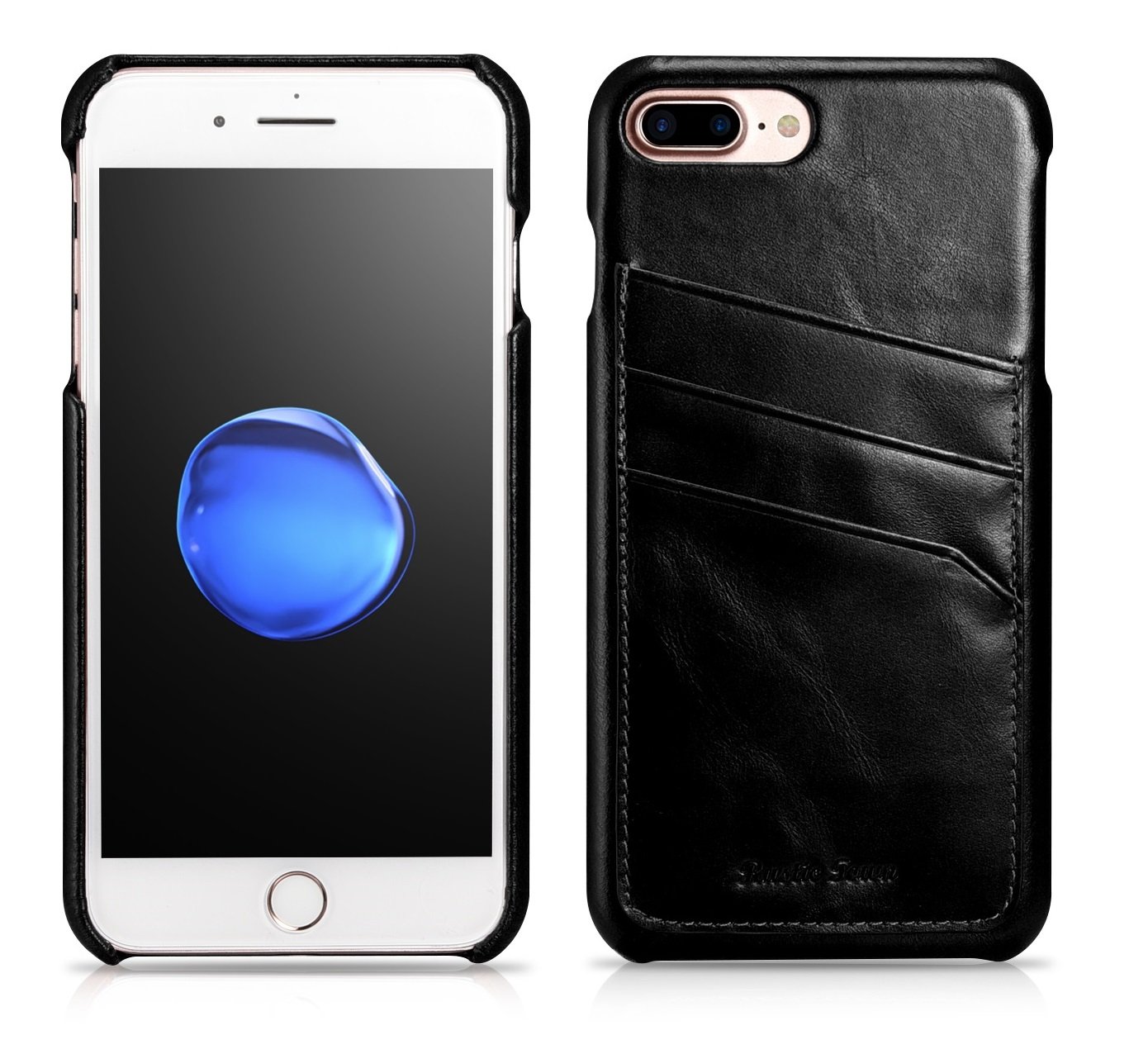 iPhone 8 Plus Wallet Case, Genuine Leather iPhone 7 Plus Wallet Case with Card Holder - Snap on Case with 3 Card Slots, Shockproof Cover for Apple iPhone 7 Plus (2016)/iPhone 8 Plus (2017) 5.5 Inch