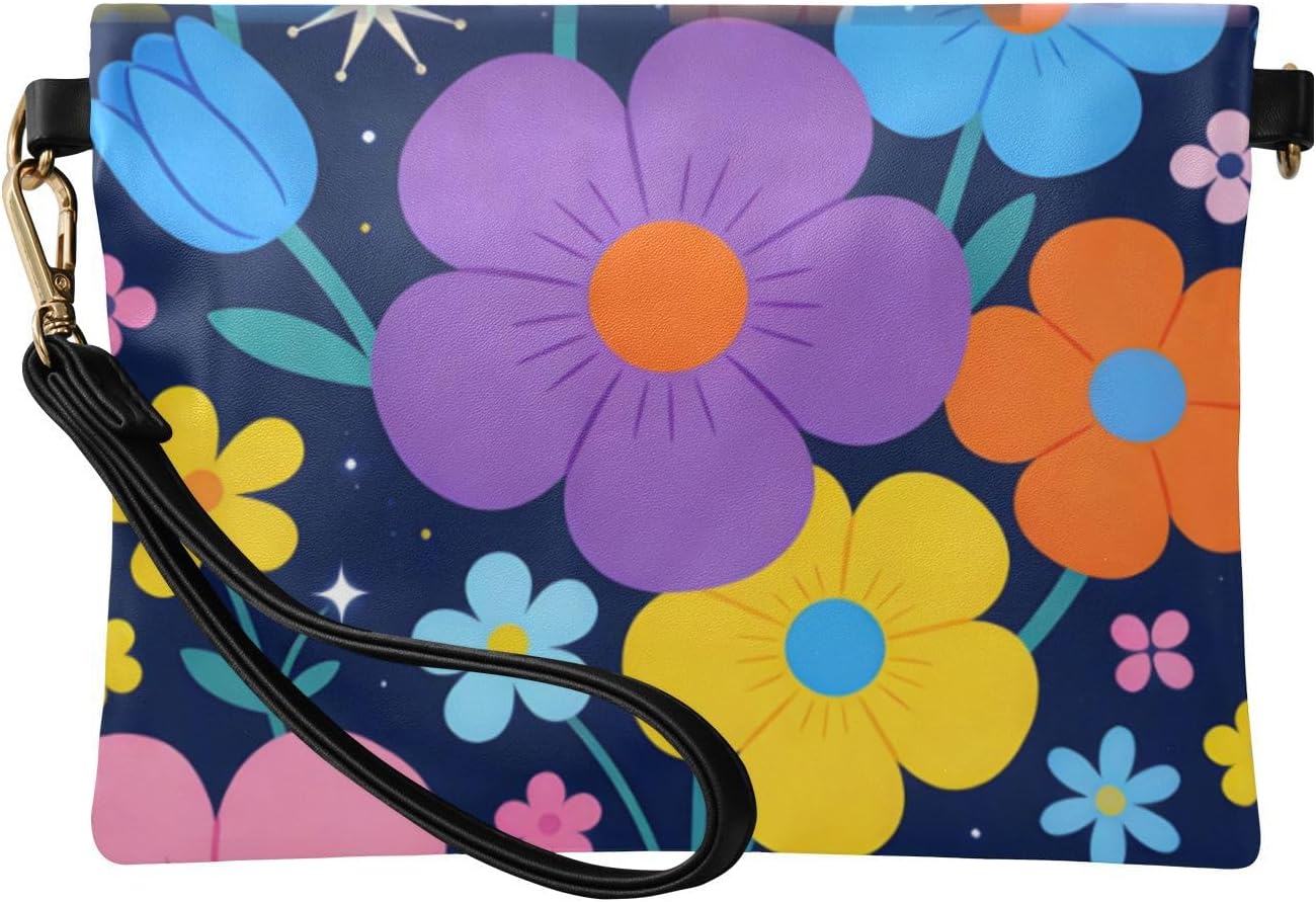 Women's PU Leather Clutch Purses Trendy Purses And Handbags for Lady Colorful Floral Pattern