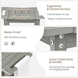LUE BONA Modern HDPS Shower Bench with Shelf, Light Gray, 18.6x12.6x16.9 Inch, 300 lbs Weight Capacity, Non-Slip, Waterproof, Easy to Assemble