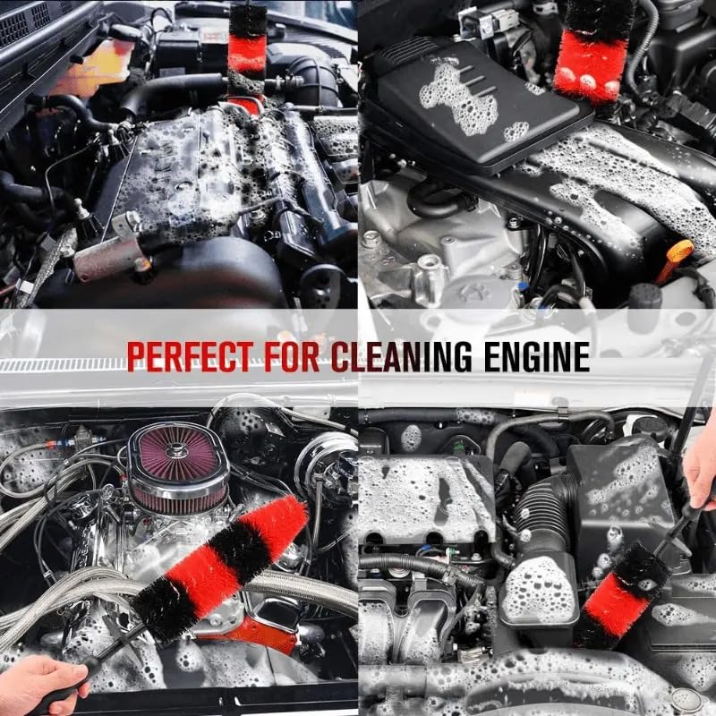 Image of Wheel Rim Brush, Soft Bristle Long Master Car Wheel Tire Detailing Car Washing Brush for Wheels Rims Exhaust Tips Vehicle Engine Motorcycles,No Scratches