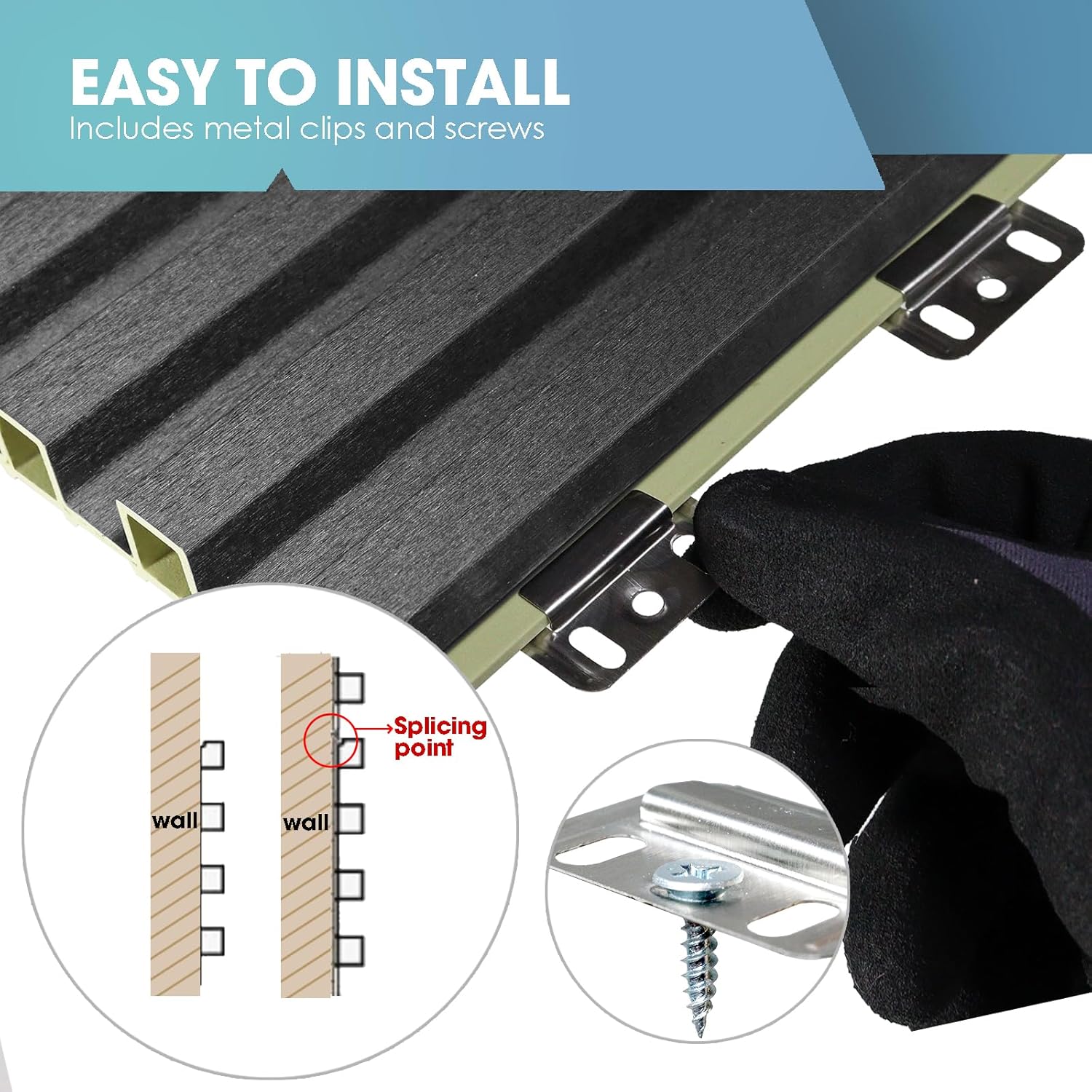 OUZUGIE WPC Acoustic Slat Wall Paneling, 8-Pack 114 x 6 Inches 3D Wall Panels for Interior Wall Decor,Living Room,TV Background,Study Room,Office Spaces,Bedroom,High Grille (Metallic Dark Gray)